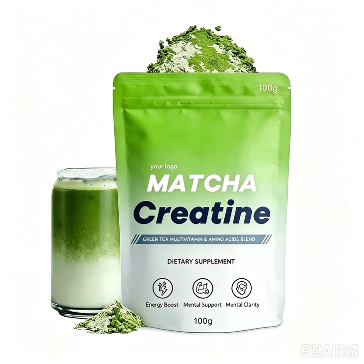 Kreatino monohidrato milteliai prieš treniruotę padedantys stiprinti raumenis Kreatino „Matcha“ pudra